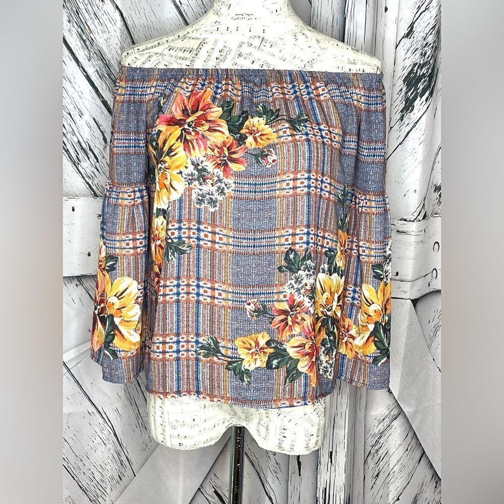 Jealous Tomato Off The Shoulder Top Plaid Floral S